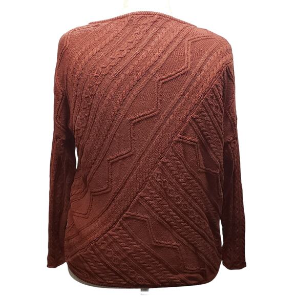 Left on Houston Rust Sweater Sz S Oversized Geometric Knit Retro Boho Cozycore - Picture 3 of 8